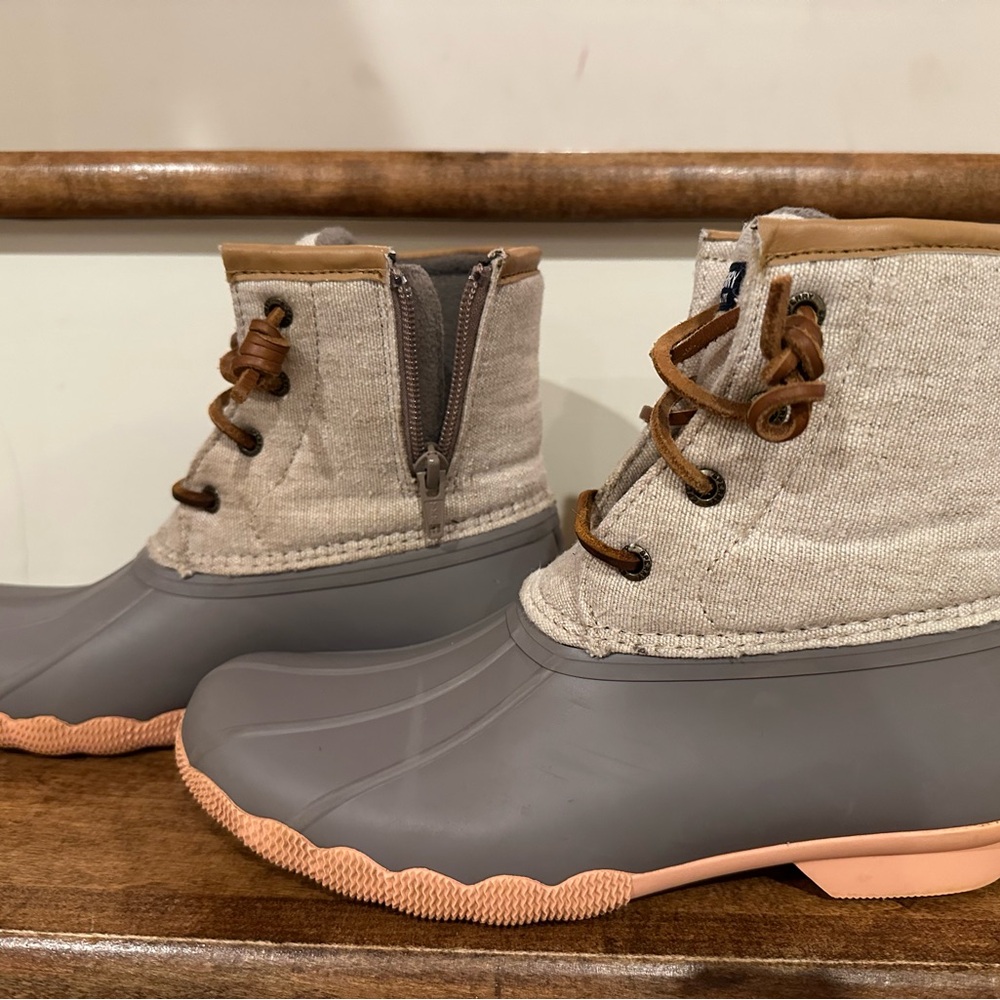 Sperry Gray and Tan Yourh Boots